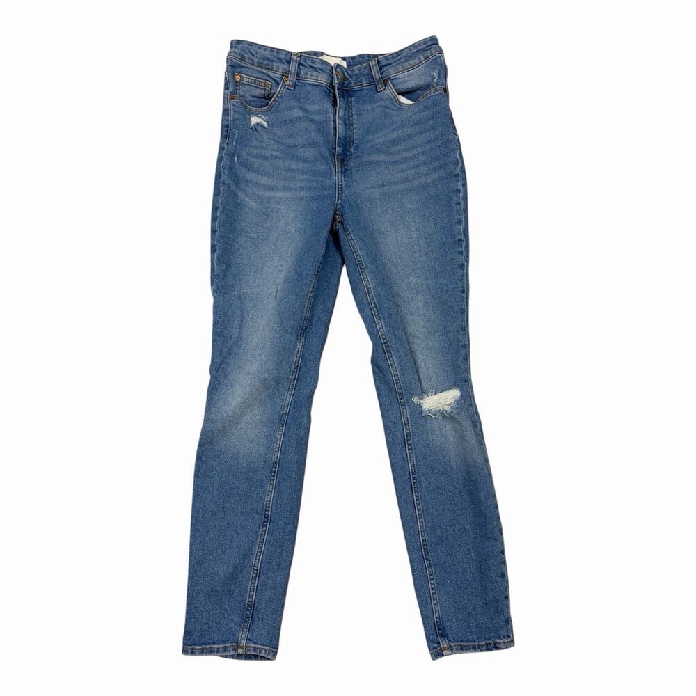H&M Skinny Jeans Womens 12 Blue High Rise Distressed Medium Wash Denim
